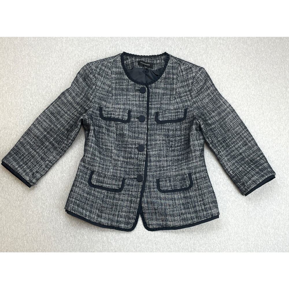 Talbots Jacket Women 8 Black Wool Cotton Blend 4-Button 3/4 Sleeve Lined